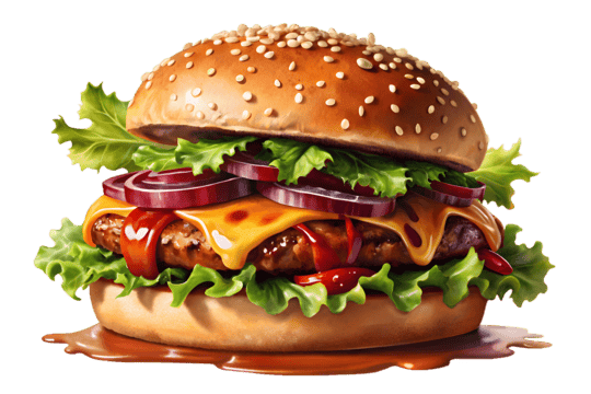 Delicious cheeseburger with fries